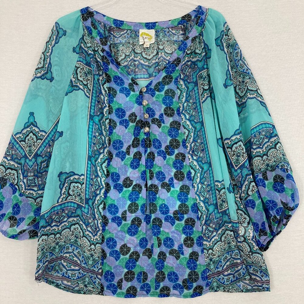 Fig and Flower Blue and Purple Bell Sleeve Blouse